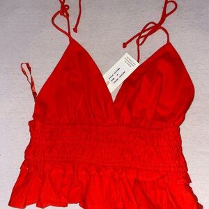 Red Smocked Crop Top